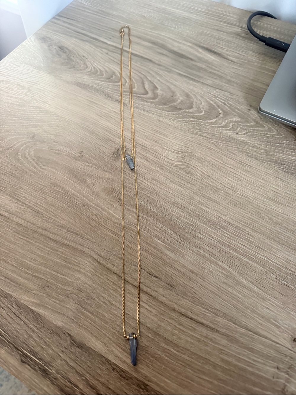 Gold Layered Necklace with Blue Stone Pendant